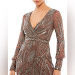 Mac Duggal  Style 5295 Beaded‎ Long Sleeve Wrap Mini Dress in Mocha- NWT Photo 3