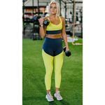 Zyia Parallel Luxe Ruched Athletic Workout Leggings Gray Bright Yellow Size 0 Photo 8