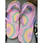 Ladies Flip Flops M 7 8 Tropical Floral Tie Dye Casual Beach Sandals Black Photo 3