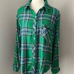 Aerie  Flannel Plaid‎ Top Women's Size S Green/Blue Button Down Front Pocket NWT Photo 0