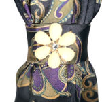 “Dainty Dapper”Black and Gold Paisley necktie Necklace with flower brooch Black Photo 1