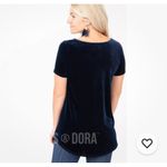 Agnes & Dora Velvet Top Short Sleeve Scoop Neck Casual Blouse Blue Size Large Photo 2