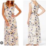Lucky Brand  Floral Maxi Dress V Neck Drawstring Waist Cream Navy Pink Size Large Photo 1