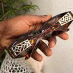 Black and brown vintage 90s retro oval sunglasses gold handle Photo 3