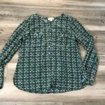 The Loft  Size Small Long Sleeve Blouse, green/blue floral detail, no stretch, pit to pit is 19, length is 24 Photo 3