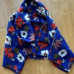 Royal Blue and Orange Floral Decorative Rectangular Scarf Photo 0