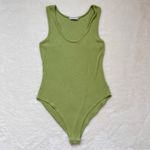 MANGOPOP  Avocado Green Sleeveless Ribbed Scoop Neck Bodysuit Size Small Photo 0