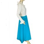 VINTAGE 1970'S TURQUOISE BLUE AND WHITE RUFFLE MAXI DRESS (S/M) Photo 2