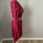 Mac Duggal Crimson Red Lace Bell Sleeve Cocktail Dress Beaded Waist Photo 1