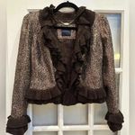 Magaschoni Collection Gold Metallic Tweed Ruffled Wool Blend Jacket Size 2 Photo 15