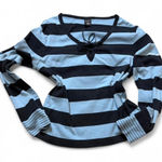 Nautica Y2K Jeans Blue Striped Lace Up Top, Women's Size L Photo 0