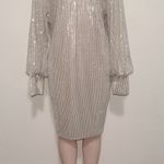 SheIn woman ivory cream silver sequined XL long sleeve dress Photo 2
