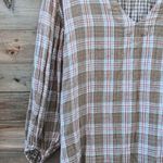 Mustard Seed  Tan and Cream Gingham Plaid Blouse Size S Photo 3