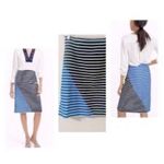 J.Crew Asymmetrical Striped Navy Blue, Cream & Light Blue Skirt | Size 6 Photo 8