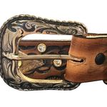 Womens Western Embossed Leather Belt Sz 32 Rhinestones Concho Navajo Cowgirl Brown Photo 1