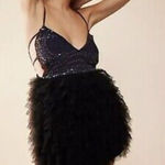 Free People  Tulle Flutter Mini Dress Beaded Backless Navy Black Size‎ Large New Photo 0