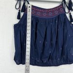 Free People Blue Embroidered Tassel Tank Top Boho Sleeveless Blouse Size L Photo 2