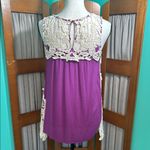 Entro  Asymmetrical Cream and Purple Embellished Blouse Photo 6