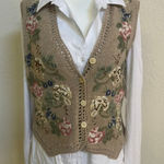 Petite Sophisticate Vintage Knit Vest Embroidered Hand Beaded Grandmacore Cottagecore Style Sz P Photo 0