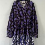 Snow Xue Gao New York Purple Floral Long Sleeve Tiered Cotton Doll Dress Size 8 Photo 3
