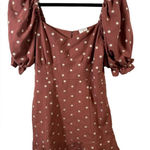 By Together  Brown and White Polka Dot Zip Back‎ Mini Dress with Puff Sleeves Photo 0