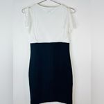 Enfocus Studio  White and Black Sheath Dress with Ruched Top Open Ruffle Size 4 Photo 7