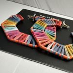 BaubleBar  Reinette Raffia Rainbow Hexagonal Hoop Earrings Multi Color NWT Photo 3