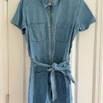 Madewell  Denim Romper Coverall Medium Wash Belted Zipper size Medium Photo 3