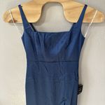 Lulus Medium Blue Satin Square Neck Midi Dress Slit Formal Wedding Guest NWT Photo 1