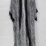 Cacique Vintage Lingerie Kimono Robe @L/XL Womens Gray Black Sheer Paisley Long Photo 0