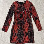 Parker 100% Silk Yolanda Iguana Stretch Red Black Ikat Print Mini Dress Photo 0