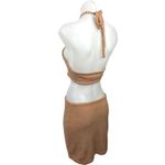 Isalis  Women's Beige Halter Neck Sleeveless Knitted Mini Bodycon Dress Size S Photo 2