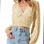 ASTR  The Label Yellow Blue Floral Smocked Lace Blouse size Medium $88 Photo 0