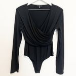 Lulus  Fashion Force V-Neck Crossover Bodysuit in Black Stretch Chic Edgy Size XL Photo 2