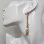 Gold Filled Threader Dangle Earrings Owl and Zirconia Stones Red Photo 1