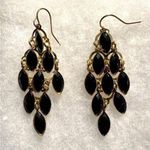 Chandelier Earrings Goldtone Black Onyx Tear Drop Hook Backs EUC Gold Photo 0