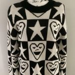 ZARA Jacquard Knit Black&White Checkered Heart&Star Sweater Sz Small Photo 2
