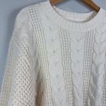 American Eagle Sweater Women M Ivory Cable Knit Crew Pullover Preppy Varsity Photo 2