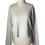 Abercrombie & Fitch  Shirt Women Medium Beige Ribbed Knit Cropped Long Sleeve Tee Photo 0