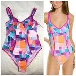 Nanette Lepore  Pink Multi Color Block Molded One Piece Swimsuit Size 12 Large Photo 1
