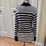 White House | Black Market  Navy and White Open Front Knit long Cardigan Sweater Photo 4