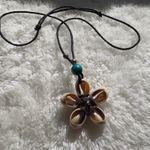 Cowrie Shell Flower Necklace Beachy Cord Pendant Boho Summer Jewelry Tan Photo 5