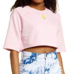 BP New  Flower Embroidered Short Sleeve Cropped Sweatshirt Pink Photo 0