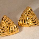 Gold Triangle Earrings European And American Style Geometric Triangle Stud NWT Photo 2
