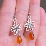 Handmade retro vintage fairy boho funky hippie style quality spiral flower dangle earrings🌀🤎🌱 Photo 3