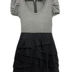 BCBGMAXAZRIA BCBG Grey Black Tiered Dress Short Sleeve Puffed Sleeve Size 0 Photo 0