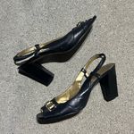 Tahari  9 black buckle wedge sling strap heels Photo 4
