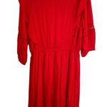 Ruffle crochet lace red elastic waist 3/4 sleeve lightweight lined midi dress Size L Photo 1