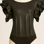 Black Metallic Ruffle Sleeve Bodysuit – Elegant Shimmer Top Chic Style (Size M) Size M Photo 0