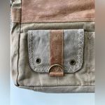 Myra Bag Tan Gray Canvas Leather Purse Shoulder Bag Tote Bag Photo 7